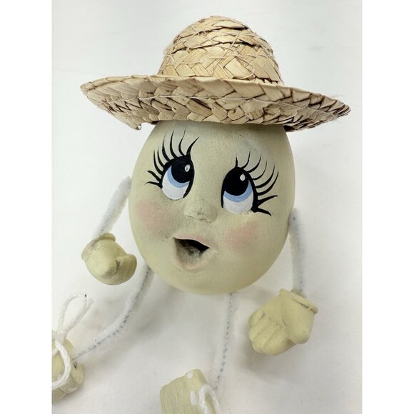 Anthropomorphic Yellow Egg Shelf Sitter Ceramic Vintage Easter Spring Decor 4” - Picture 2 of 9